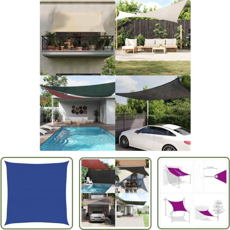 The Living Store - Voile d'ombrage 160 g/m² carré bleu 4,5x4,5 m pehd - Voile D'ombrage - Parasol - Ombre - Jardin - Terrasse