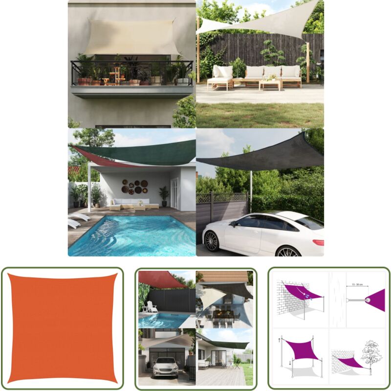 The Living Store - Voile d'ombrage 160 g/m² carré orange 4x4 m pehd - Voile D'ombrage - Parasol - Ombre - Abri Solaire - Jardin