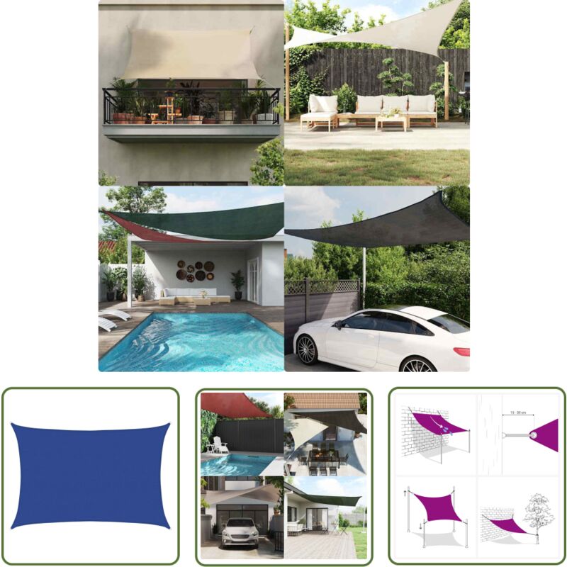 The Living Store - Voile d'ombrage 160 g/m² rectangulaire bleu 5x6 m pehd - Voile D'ombrage - Parasol - Ombre - Abri Solaire - Jardin