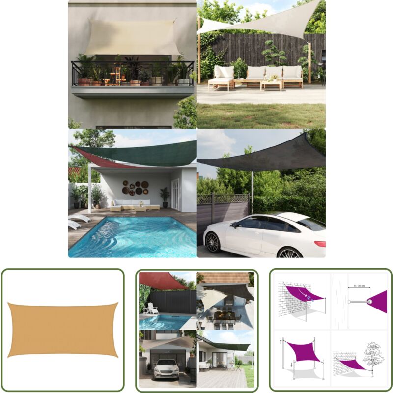 The Living Store - Voile d'ombrage 160 g/m² rectangulaire sable 3x6 m pehd - Voile D'ombrage - Parasol - Ombrage Extérieur - Abri Solaire - Toile