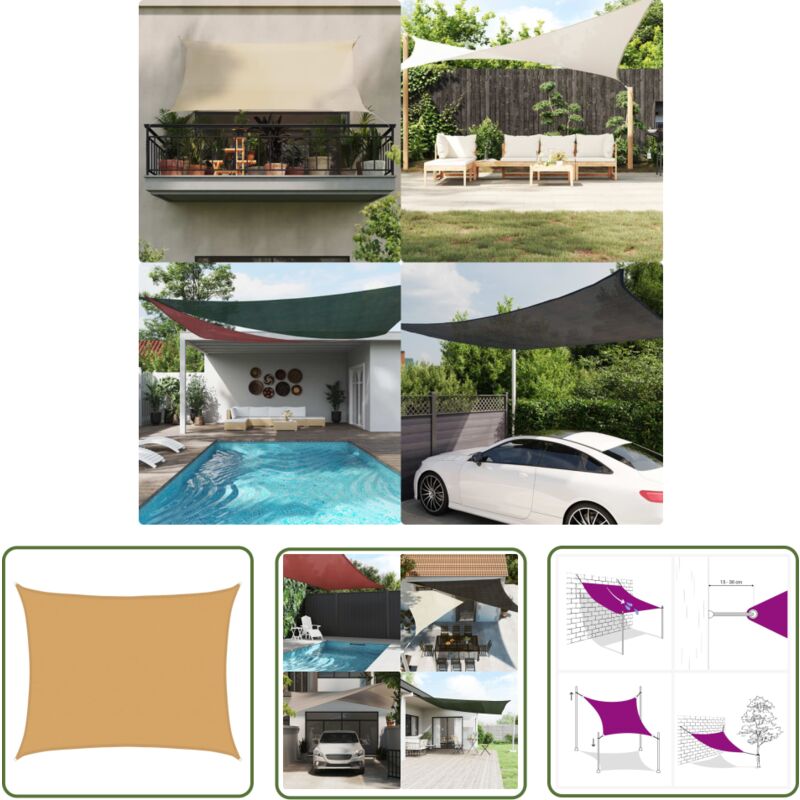 The Living Store - Voile d'ombrage 160 g/m² rectangulaire sable 6x7 m pehd - Voile D'ombrage - Parasol - Voile Solaire - Abri Solaire - Protection