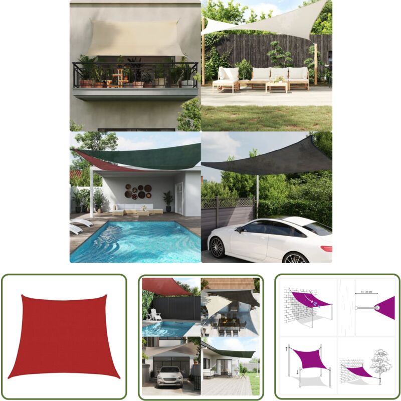 The Living Store Voile d'ombrage 160 g/m² Rouge 3/4x3 m PEHD - Parasol - Voile D'ombrage - Parasol Rectangulaire - Parasol Rouge - Parasol Jardin