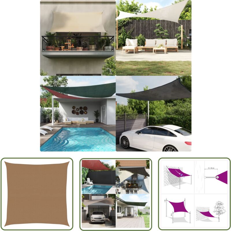 Voile d'ombrage 160 g/m² Taupe 5x5 m pehd - Parasol - Voile D'ombrage - Parasol Carré - Parasol Extérieur - Parasol Taupe - The Living Store