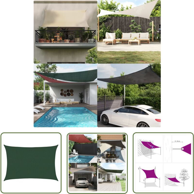 The Living Store - Voile d'ombrage 160 g/m² Vert foncé 4x5 m pehd - Parasol - Voile D'ombrage - Ombre - Jardin - Terrasse