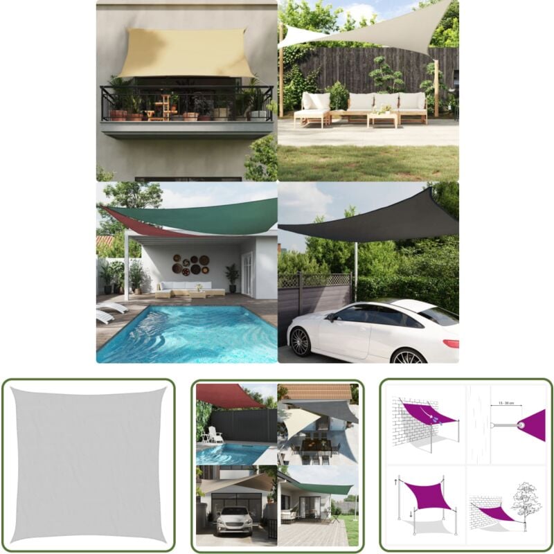 The Living Store - Voile d'ombrage gris clair 4x4 m 100% polyester oxford - Voile D'ombrage - Parasol - Ombrage - Protection Solaire - Abri Extérieur