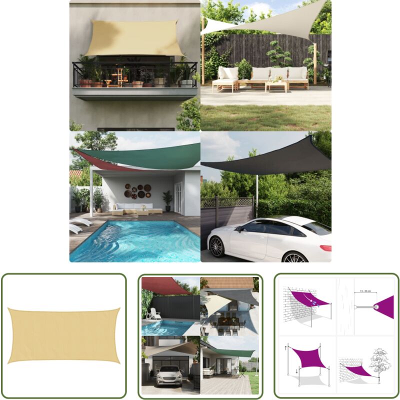 The Living Store - Voile d'ombrage sable 6x3 m 100 % polyester oxford - Voile D'ombrage - Parasol - Protection Solaire - Abri Extérieur - Jardin