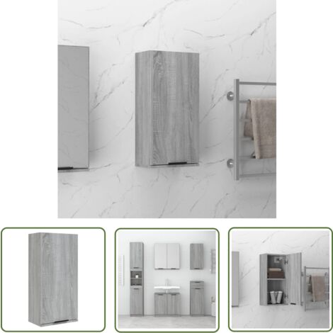 The Living Store Wand-Badschrank Grau Sonoma 32x20x67 cm - Wanderschrank - Badschrank - Badezimmermöbel - Holzwerkstoff - Grau Sonoma