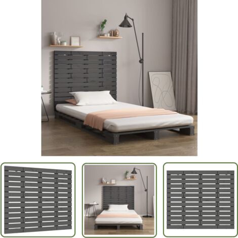 The Living Store Wand-Kopfteil Grau 106x3x91,5 cm Massivholz Kiefer - Holz Kopfteil - Kiefernholz Kopfteil - Wandmontierte Kopfteil - Graues Kopfteil - Schlafzimmer Dekoration