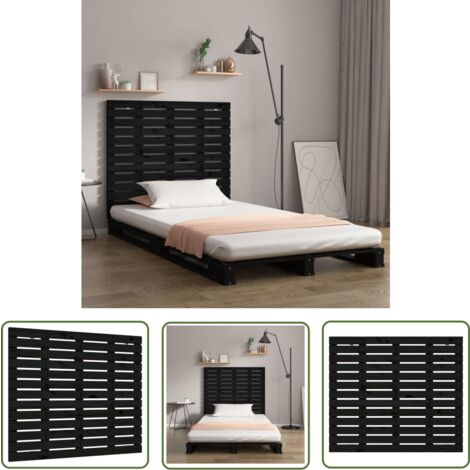 The Living Store Wand-Kopfteil Schwarz 146x3x91,5 cm Massivholz Kiefer - Holz Kopfteil - Kiefernholz Kopfteil - Schwarzes Kopfteil - Wandmontierte Kopfteil - Schlafzimmer Dekoration