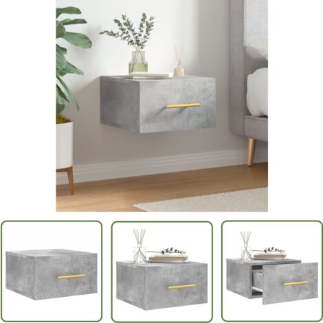 The Living Store Wand-Nachttisch Betongrau 35x35x20 cm - Wandregal - Hängeschrank - Nachtschrank - Wohnzimmerdeko - Schlafzimmermöbel