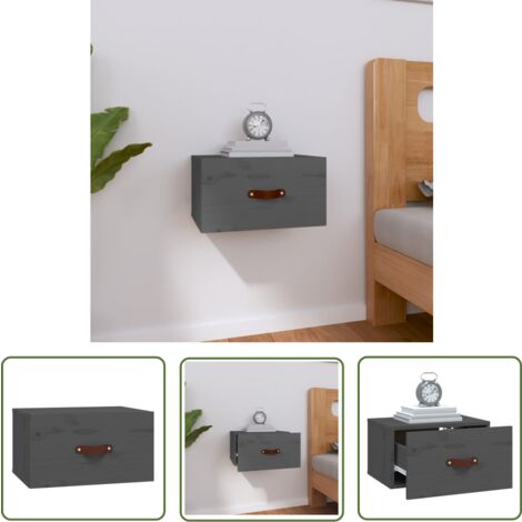 The Living Store Wand-Nachttisch Grau 40x29,5x22 cm - Wandregal - Nachtkästchen - Holzschrank - Wohnzimmer Dekoration - Kiefernholz Möbel