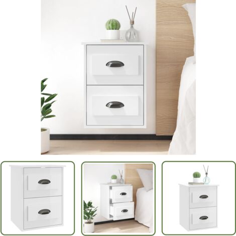 The Living Store Wand-Nachttisch Hochglanz-Weiß 41,5x36x53 cm - Wand-Nachttisch - Nachttisch - Wohnzimmerdeko - Holzwerkstoff Möbel - Weißer Nachttisch