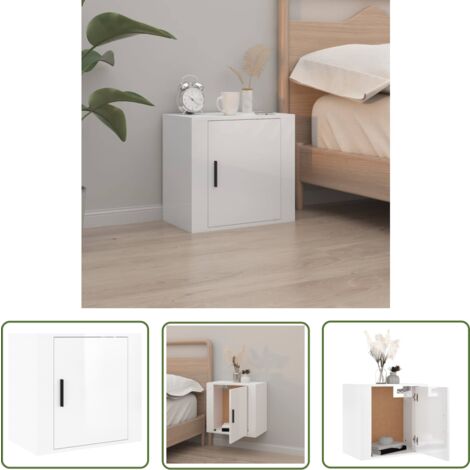 The Living Store Wand-Nachttisch Hochglanz-Weiß 50x30x47 cm - Wand-Nachttisch - Hochglanz Weiß - Nachttisch Wohnzimmer - Möbel - Regal
