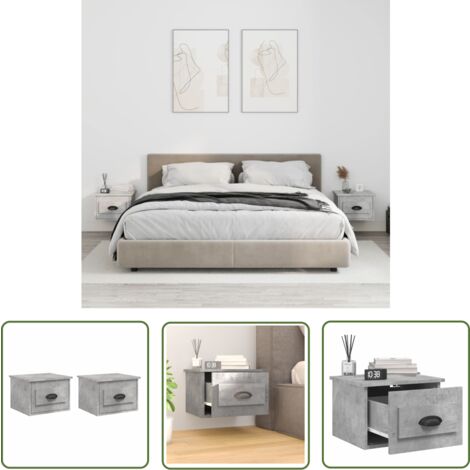 The Living Store Wand-Nachttische 2 Stk. Betongrau 41,5x36x28 cm - Beton Grau Nachttisch - Wandregal - Wohnzimmerdeko - Möbel - Schrank