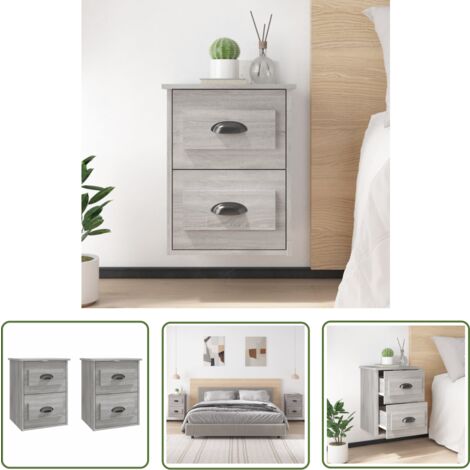 The Living Store Wand-Nachttische 2 Stk. Grau Sonoma 41,5x36x53 cm - Wand-Nachttisch - Nachttisch Grau - Wohnzimmer Möbel - Holzwerkstoff Möbel - Schrank