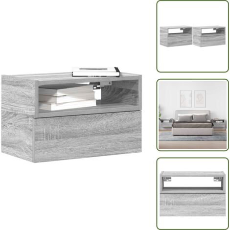 The Living Store Wand-Nachttische 2 Stk. Grau Sonoma 45x26x28,5 cm - Wandkommode