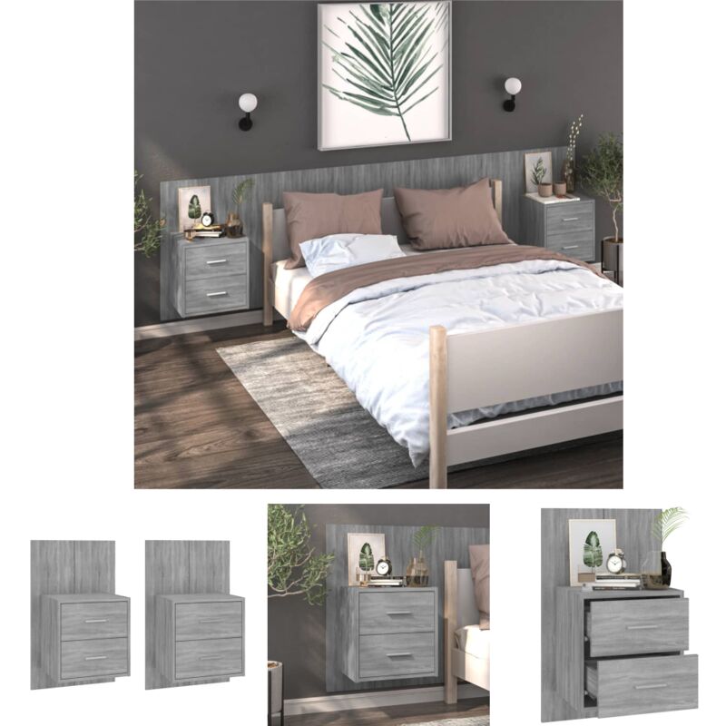 The Living Store Stauraum - Vidaxl Wand-nachttische 2 Stk. Grau Sonoma - Holzwerkstoff