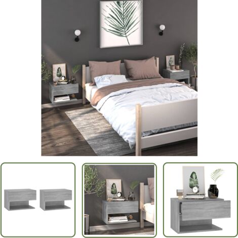 The Living Store Wand-Nachttische 2 Stk. Grau Sonoma - Wandregal - Holzregale - Wohnzimmer Deko - Nachtkästchen - Grau