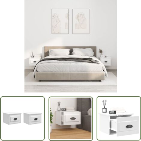 The Living Store Wand-Nachttische 2 Stk. Hochglanz-Weiß 41,5x36x28 cm - Wand-Nachttisch - Holzwerkstoff Möbel - Weißer Nachttisch - Wohnzimmer Dekoration - Schrank Mit Schublade