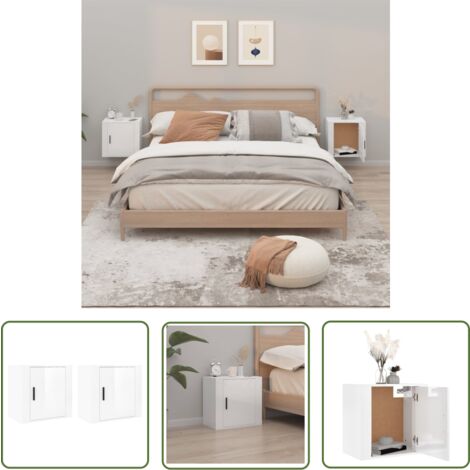 The Living Store Wand-Nachttische 2 Stk. Hochglanz-Weiß 50x30x47 cm - Wand-Nachttisch - Hochglanz Weiß - Wohnzimmerdeko - Möbel Online Kaufen - Nachtschränkchen