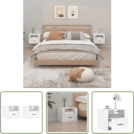 The Living Store Wand-Nachttische 2 Stk. Hochglanz-Weiß 50x36x40 cm - Wand-Nachttisch - Hochglanz Weiß - Wohnzimmerdeko - Möbel Online Kaufen - Nachtschränkchen