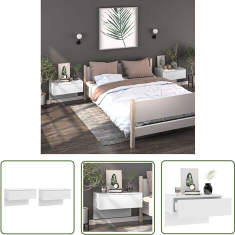 The Living Store Wand-Nachttische 2 Stk. Hochglanz-Weiß - Wand-Nachttisch - Hochglanz-Weiß - Wohnzimmer Dekoration - Regal - Nachttisch Set