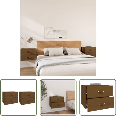 The Living Store Wand-Nachttische 2 Stk. Honigbraun 50x36x40 cm - Wand-Nachttisch - Holzschrank - Kiefernholz Möbel - Wohnzimmer Dekoration - Schlafzimmer Einrichtung