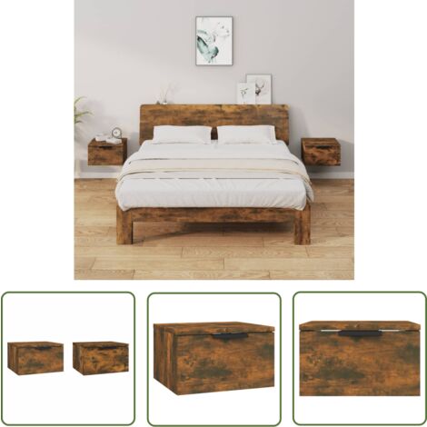 The Living Store Wand-Nachttische 2 Stk. Räuchereiche 34x30x20 cm - Wand-Nachttisch - Holzwerkstoff Möbel - Wohnzimmer Deko - Schlafzimmereinrichtung - Regalböden
