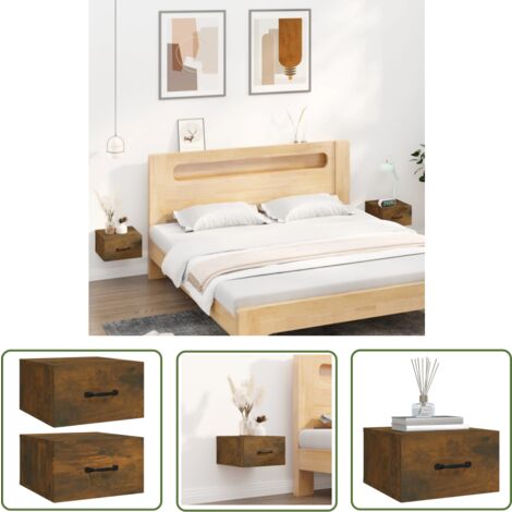 The Living Store Wand-Nachttische 2 Stk. Räuchereiche 35x35x20 cm - Wandmontage - Nachttisch - Wohnzimmer Dekoration - Schlafzimmereinrichtung - Regal