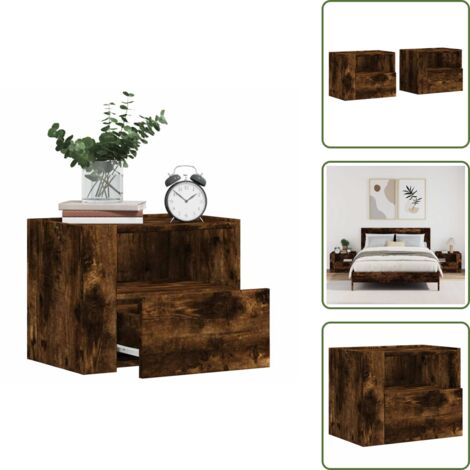 The Living Store Wand-Nachttische 2 Stk. Räuchereiche 45x30x35 cm - Wand-Nachttisch - Holzwerkstoff Möbel - Nachtschränkchen - Wohnraum Einrichtung - Schlafzimmer Dekoration
