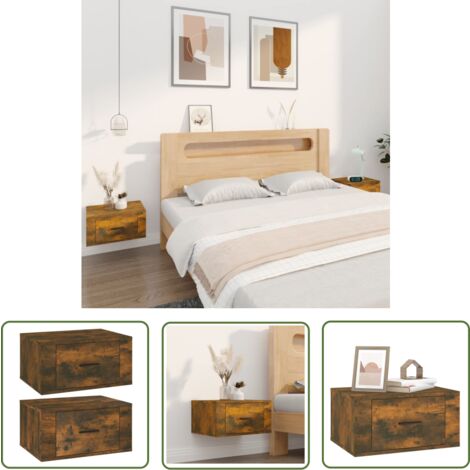 The Living Store Wand-Nachttische 2 Stk. Räuchereiche 50x36x25 cm - Wand-Nachttisch - Holzwerkstoff Möbel - Wohnzimmerdeko - Schlafzimmereinrichtung - Regal