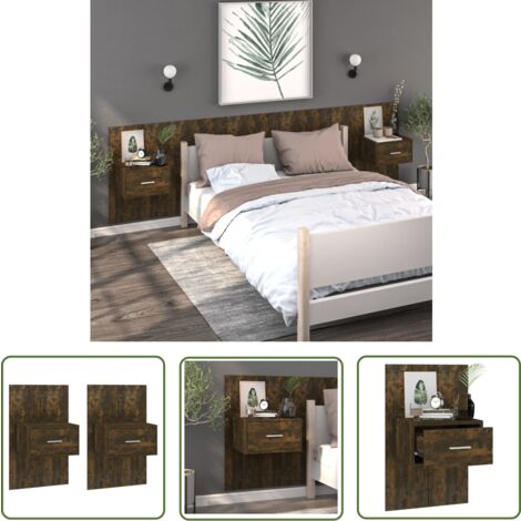 The Living Store Wand-Nachttische 2 Stk. Räuchereiche - Wand-Nachttisch - Holzwerkstoff Möbel - Wohnzimmer Dekoration - Regal - Nachttisch Set