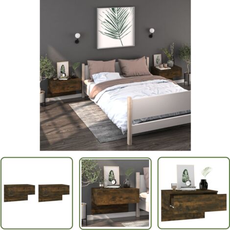 The Living Store Wand-Nachttische 2 Stk. Räuchereiche - Wand-Nachttisch - Holzwerkstoff Möbel - Wohnzimmer Dekoration - Regal - Nachttisch Set