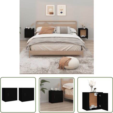 The Living Store Wand-Nachttische 2 Stk. Schwarz 50x30x47 cm - Wand-Nachttisch - Schwarzer Nachttisch - Holzwerkstoff Möbel - Wohnzimmerdeko - Schlafzimmereinrichtung