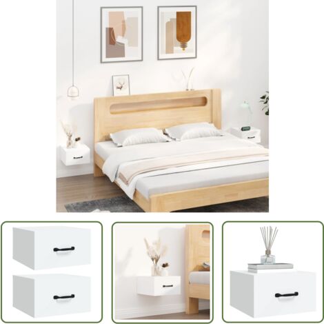 The Living Store Wand-Nachttische 2 Stk. Weiß 35x35x20 cm - Wand-Nachttisch - Holzwerkstoff Möbel - Weißer Nachttisch - Wohnzimmer Dekoration - Platzsparend Regal