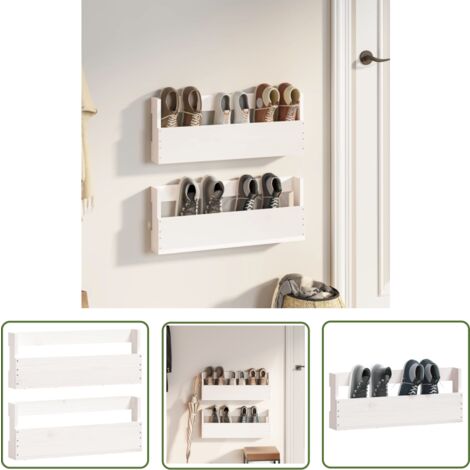 The Living Store Wand-Schuhregale 2 Stk. Weiß 59x9x23 cm Massivholz Kiefer - Wand Regal - Schuhschrank - Schuhorganisation - Kiefernholzmöbel - Wohnzimmer Dekoration