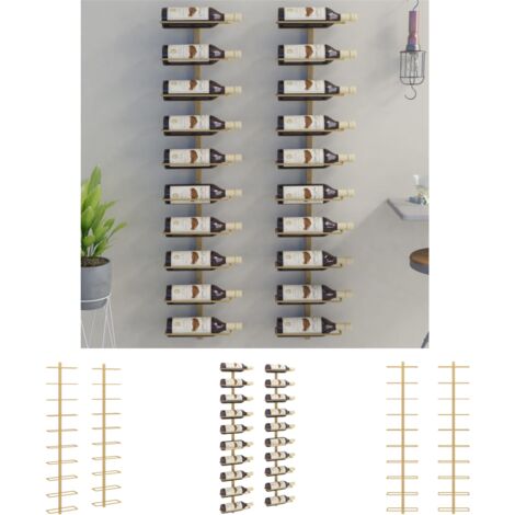 The Living Store Wand-Weinregale für 10 Flaschen 2 Stk. Golden Metall -  Weinregale