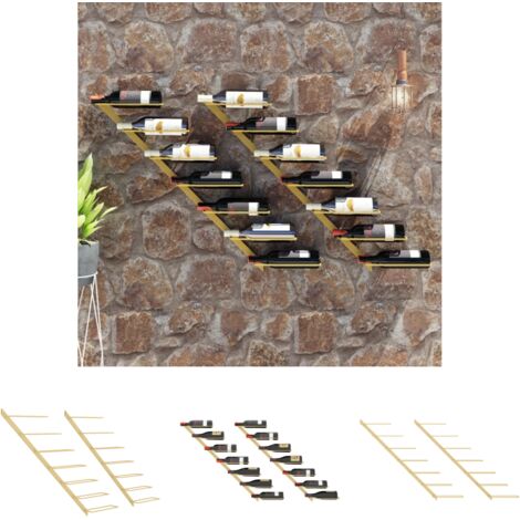 The Living Store Wand-Weinregale für 7 Flaschen 2 Stk. Golden Metall -  Weinregale