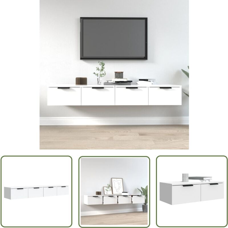 The Living Store - Armoires murales 2 pcs blanc 68x30x20 cm Bois d'ingénierie - Étagères Murales - Bibliothèque Murale - Meuble Mural - Rangement