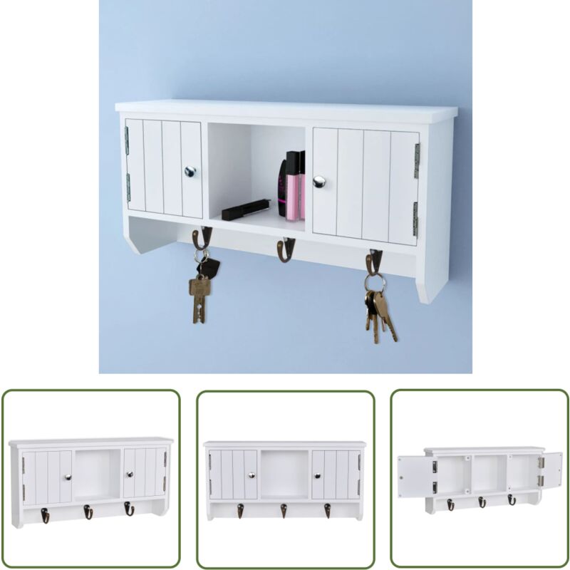 The Living Store - Armoire murale pour clés et bijoux avec portes et crochets - Armoire Murale - Meuble Rangement - Armoire Clés - Organisation