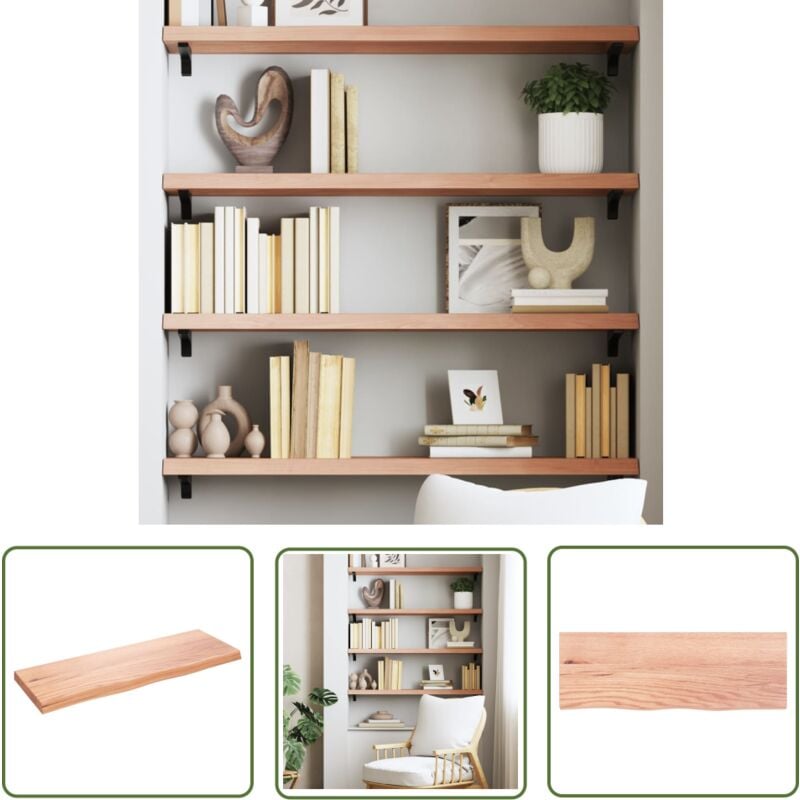 The Living Store Étagère murale marron clair bois chêne massif traité - Étagère Murale - Étagère Rustique - Étagère En Bois - Étagère Chêne