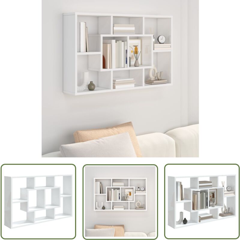 The Living Store - tagère murale Blanc brillant 85x16x52,5 cm Bois d'ingénierie - Étagère Murale - Étagère Flottante - Rangement Mural - Meuble