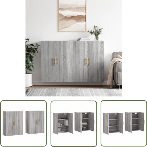 The Living Store Wandschränke 2 Stk. Grau Sonoma 69,5x34x90 cm - Hängeschrank - Sideboard - Regal - Grauer Schrank - Wohnzimmer Deko