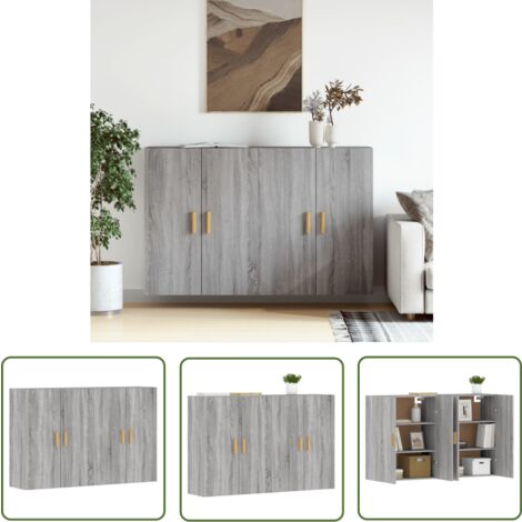 The Living Store Wandschränke 2 Stk. Grau Sonoma Holzwerkstoff - Wandschrank - Grau Sonoma - Holzmöbel - Wohnzimmer Dekoration - Regal