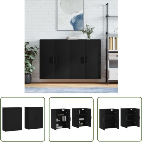 The Living Store Wandschränke 2 Stk. Schwarz 69,5x34x90 cm - Schwarze Möbel - Wandhängender Schrank - Regal Schwarz - Sideboard Schwarz - Aufbewahrungsschrank