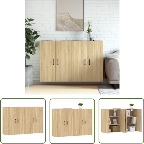 The Living Store Wandschränke 2 Stk. Sonoma-Eiche Holzwerkstoff - Hängeschrank - Sideboard - Wohnzimmer Dekoration - Regal - Möbel