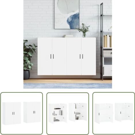 The Living Store Wandschränke 2 Stk. Weiß 69,5x34x90 cm - Hängeschrank - Sideboard - Regal - Aufbewahrung - Weißer Schrank