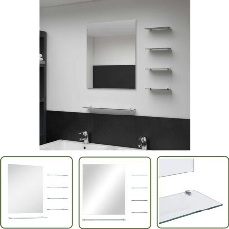 The Living Store Wandspiegel mit 5 Ablagen Silbern 50×60 cm - Wandspiegel - Spiegelschrank - RegalspiegeI - Badspiegel - Silberner Spiegel