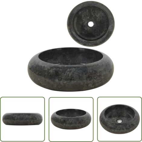 The Living Store Waschbecken 40x12 cm Marmor Schwarz - Marmor Waschbecken - Schwarzes Waschbecken - Rundes Waschbecken - Designer Waschbecken - Handgefertigtes Waschbecken