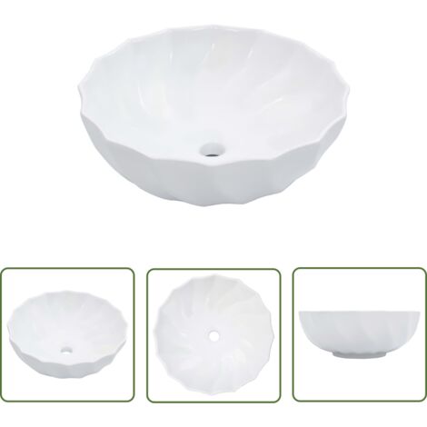 The Living Store Waschbecken 46 x 17 cm Keramik Weiß - Waschbecken - Keramikwaschbecken - Rundes Waschbecken - Aufsatzwaschbecken - Badezimmerarmature